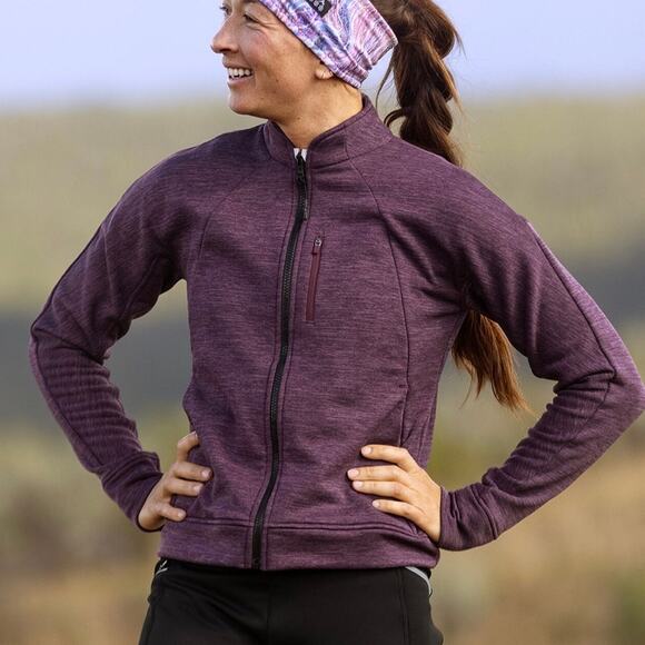 Title nine Jackets & Blazers - Title Nine Crash Polartec Bomber Jacket Sz L Purple Pockets Thumbholes Athletic